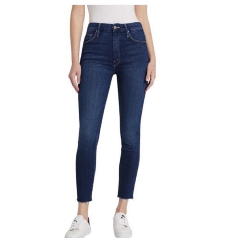 MOTHER High Waisted Looker Ankle Fray Jeans Enchanted Blue Size 27